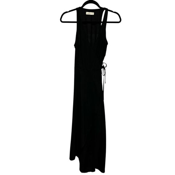 Abercrombie & Fitch Black Wrap Asymmetrical Tie Waist  Maxi Dress - Picture 3 of 13